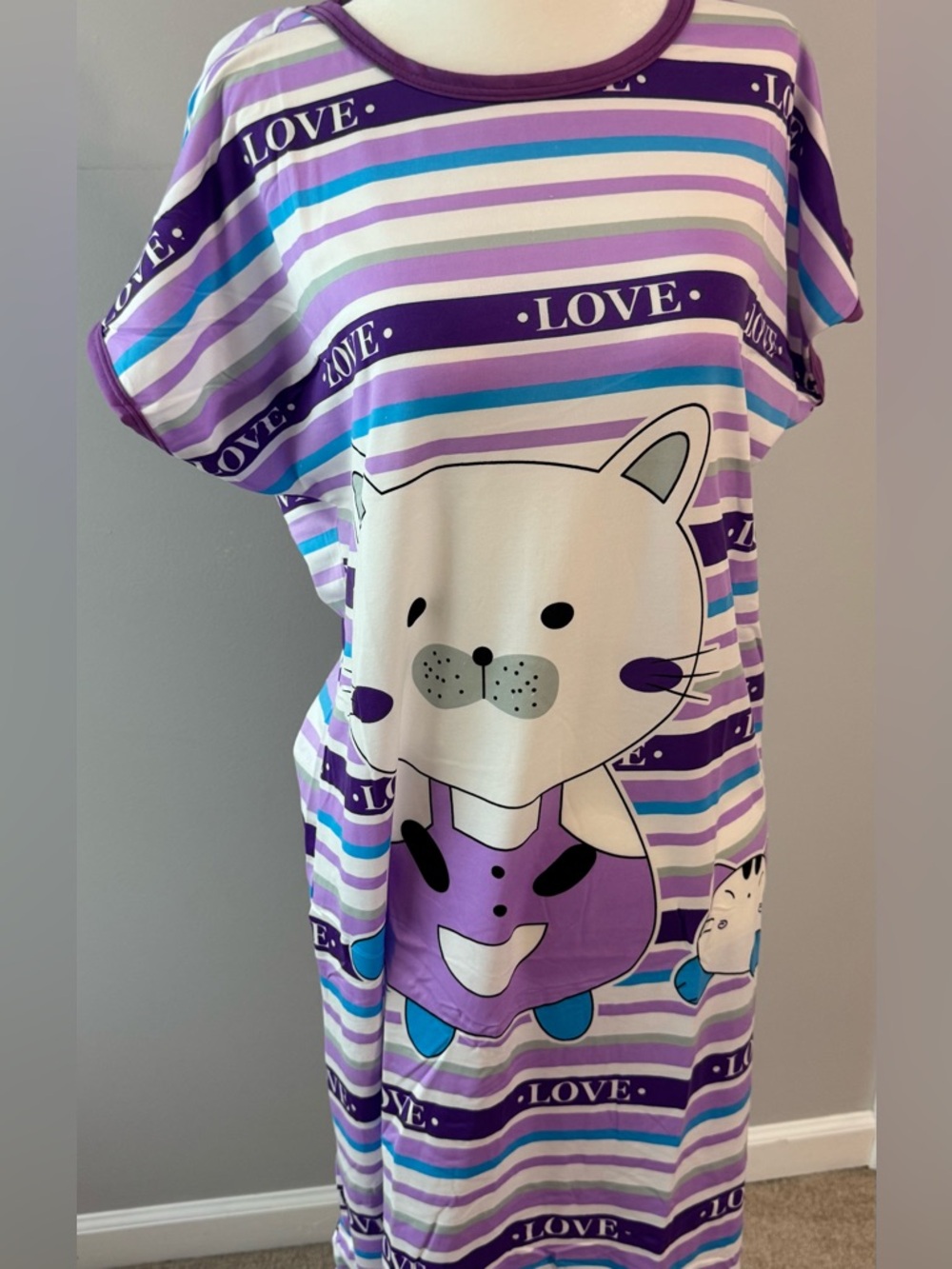 Women’s Nightgown Pajamas Short Sleeve Dress Sleepwear New Purple M L XL XXL